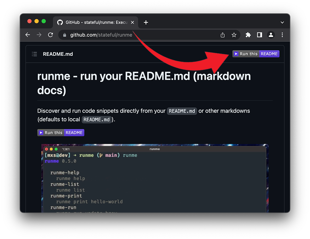 Runme Link in Markdown Title Header